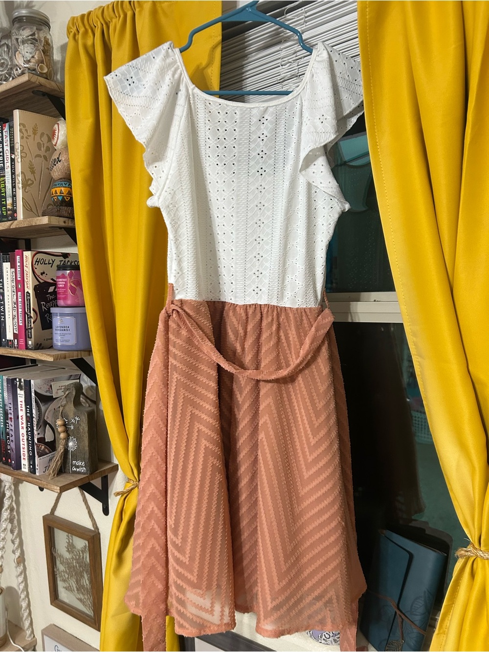 White Eyelet Top with Rust-Peach Skirt Women's Dress